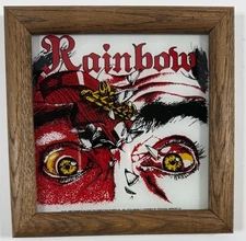 Vintage Rainbow Carnival Prize Framed Mirror Picture Rock Band 1982 80s 7x7