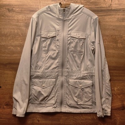 Eddie Bauer Travex Hooded Function Jacket Womens M Stone Grey Zip Up Outdoor