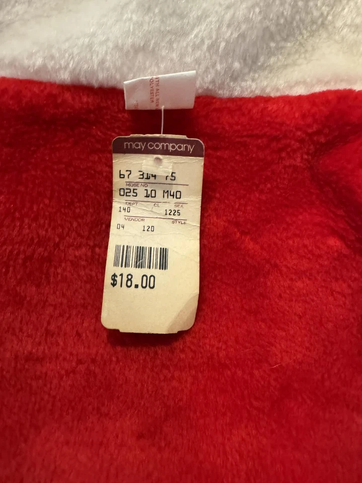 Medias de Navidad de peluche vintage Smithy en rojo con sombrero de Papá Noel. Foto 4 de 4