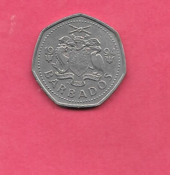 BARBADOS KM14.2 1994 VF-VERY FINE CIRCULATED 1 DOLLAR OLD VINTAGE COIN