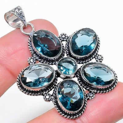 London Blautopas Edelstein handgefertigt 925 Sterlingsilber Schmuck...