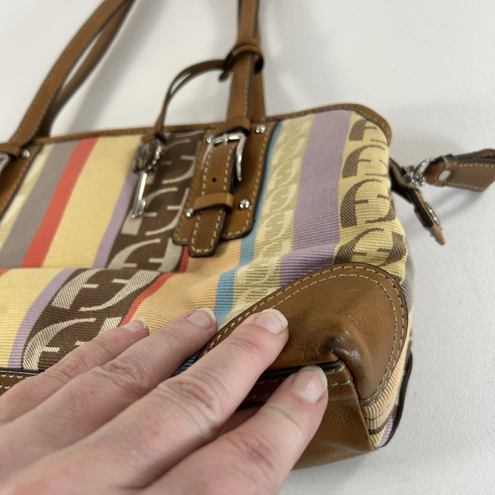 Fossil Elegant Striped Patchwork Shoulder Bag Pur… - image 14