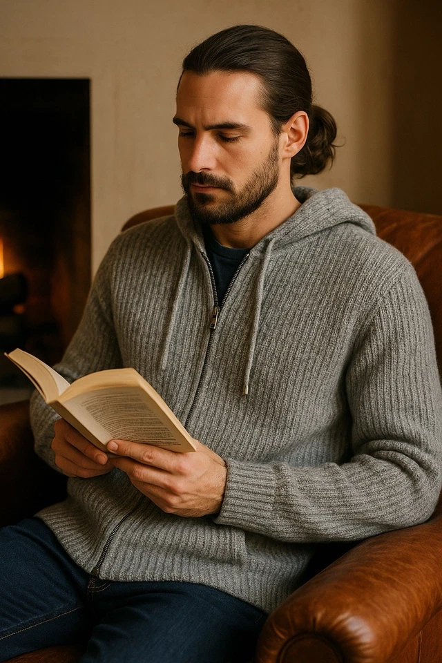 Cárdigan suéter Hart Schaffner Marx gris con capucha cremallera para hombre M mezcla de lana alpaca Foto 3 de 4