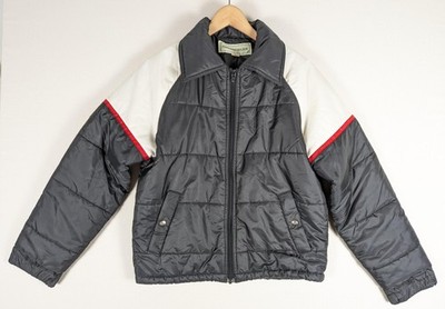 Vintage Greenfields Puffer Jacket Mens M Black White Red Stripe 80s Winter Coat