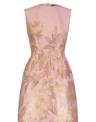 LELA ROSE Blush Pink Gold Floral Mini Dress Sz 6 New