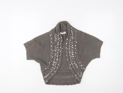 Topshop Damen grau Pailletten Strick Achselzucken Pullover Größe 10