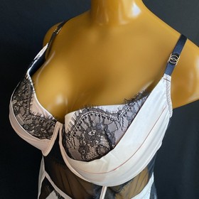 Ann Summers ADALICIA Suspender Basque, Nude/Black Sheer Mesh & Lace, UK XL F-H