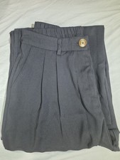 Women's Black Pleated Wide-Leg Dress Pants with Button Closure