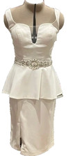 Terani Couture Ivory Embellished Waist Peplum Dress Size 2 378