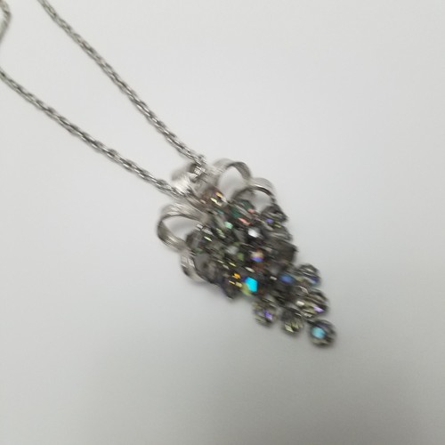 Vtg Park Lane AB Bead Cluster Grape Pendant Necklace Brooch Silver Tone 20" - Picture 3 of 8