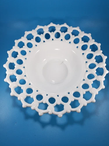 Vintage White Milk Glass Open Lacey 10” Bowl Discounted