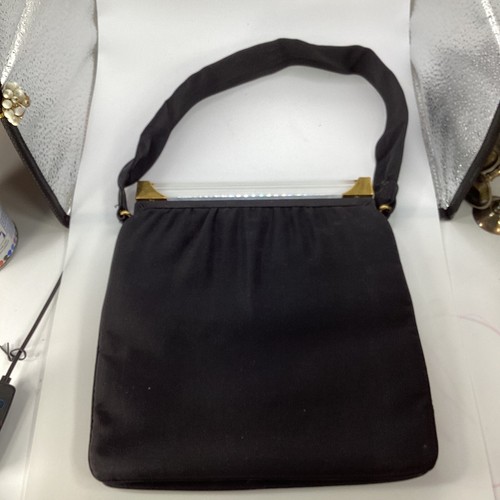 1950s 60s Coblentz Handbag Evening Bag Black With Clear Lucite Clasp Vintage - Picture 2 of 13