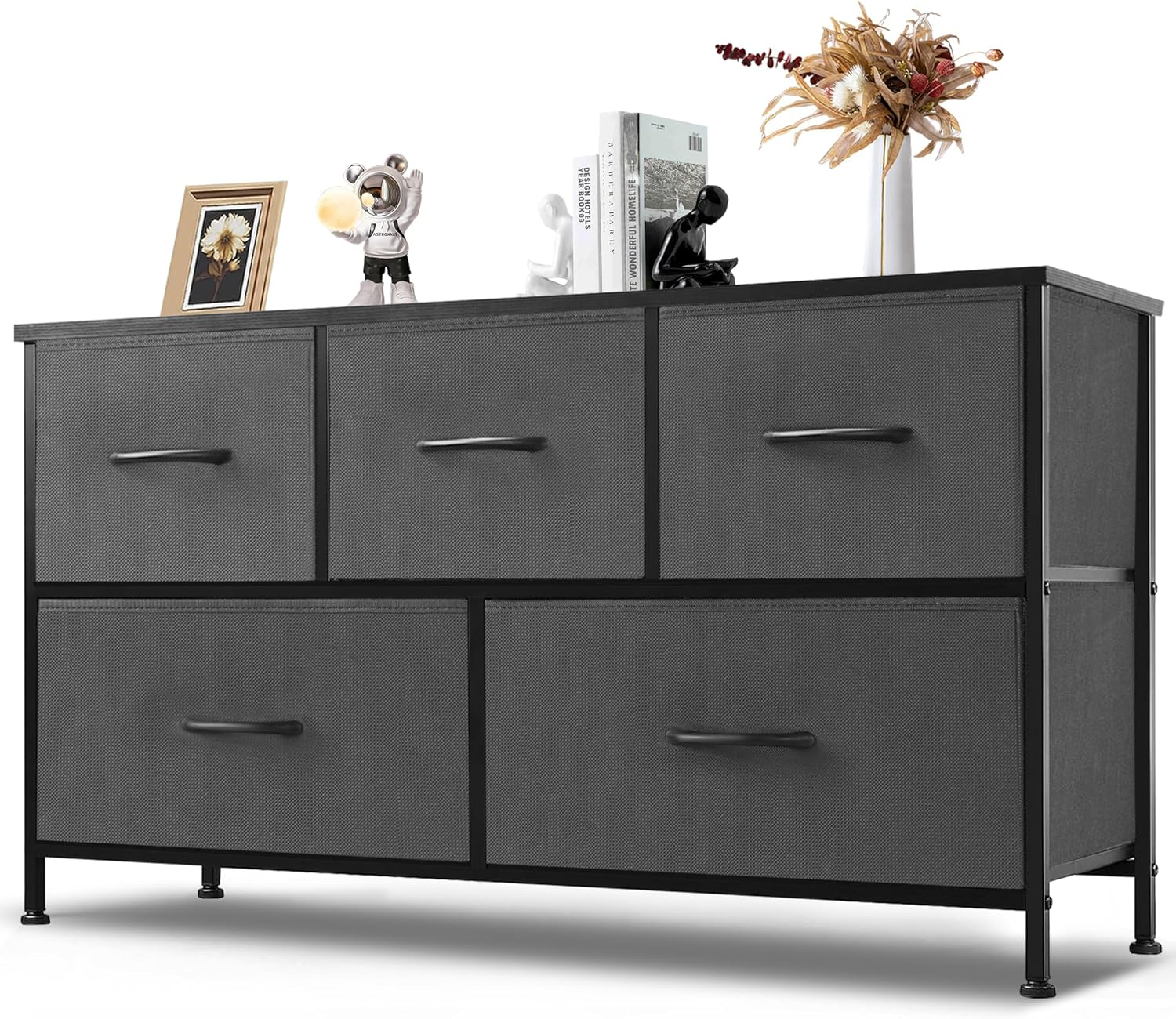 Dresser for Bedroom, 5 Storage Drawers, Anti-Tip Wide Fabric Closet Chests Organ