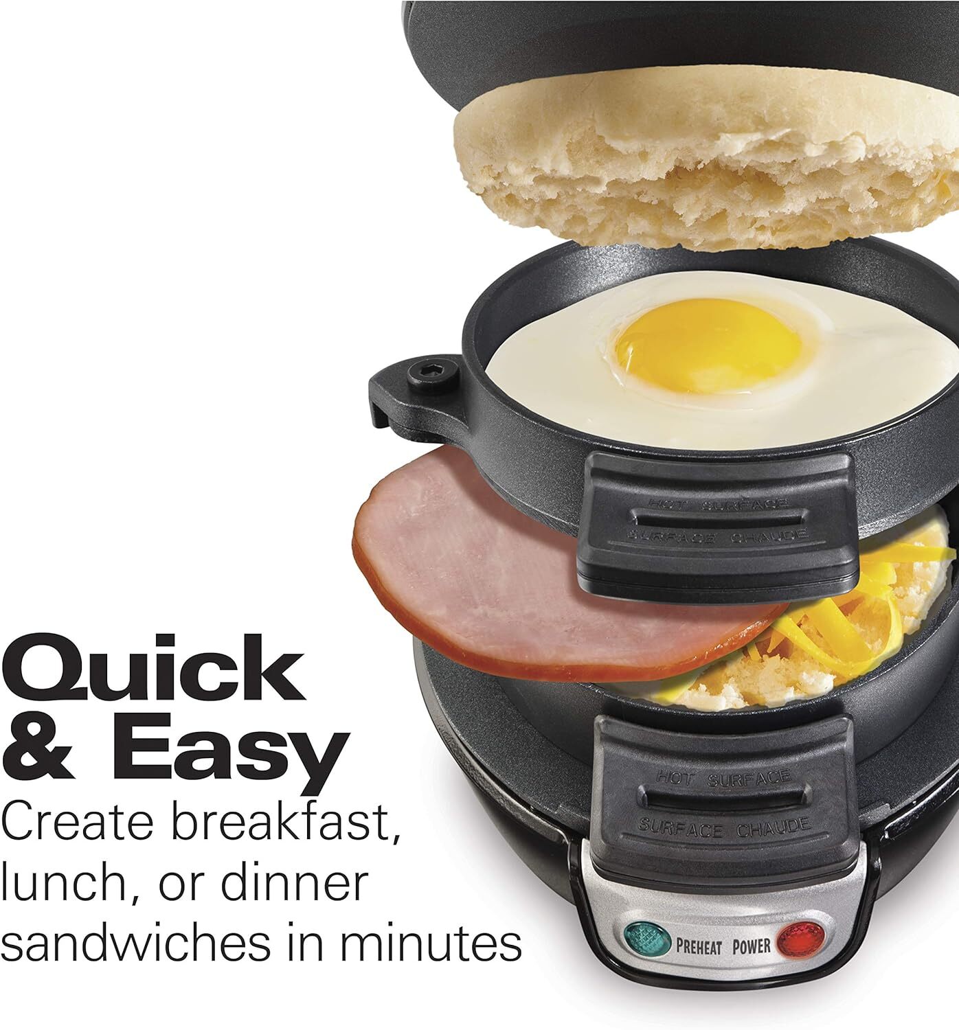 Hamilton Beach Breakfast Sandwich Maker with Egg Cooker Ring, Customize