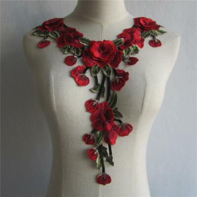 Embroidery Red Rose Flower Motif Bridal Lace Applique Wedding Dress DIY  Costume | eBay