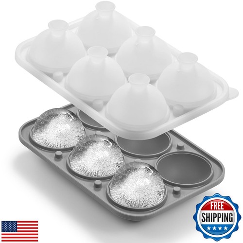 Nax Caki 3D Round Ice Cube Tray, Large Ice Ball Maker Silicone Fun Shapes Whi