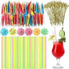 300 Pcs Cocktail Accessories Set, 100 Pcs Cocktail Drink Umbrella Picks, 100 Pcs