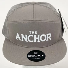DECKY HAT 7 Panel High Profile Flat Bill Snapback Mesh Trucker Hat THE ANCHOR