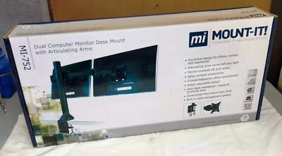 MOUNT-IT Dual Monitor Mount, MI-752; Black, Articulating Arms, 13''- 27'' Monitors