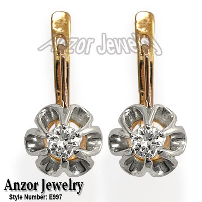European Style  Genuine 0.50 ct Diamond Earrings in 14k Solid Rose & White Gold