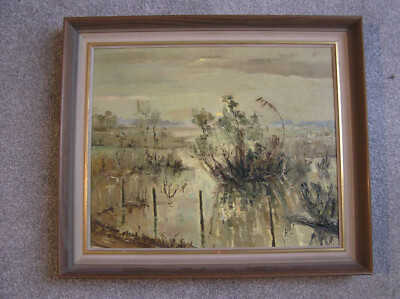 Signed oil painting on canvas 'Soir en Camargue' by French artist Ely Laumonier