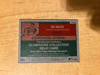 2024 Topps Heritage - Zac Gallen - Clubhouse Collection Relic | eBay