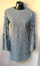 SHEIN Black White Plaid Ruffled Cuffs Cotton Lady Dress Sz M