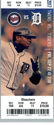 Minnesota Twins vs Detroit Tigers 9/22/2017  Full Ticket 