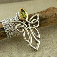 Large Sterling Silver & 10K Guardian Angel Pendant with Peridot Keith Jack