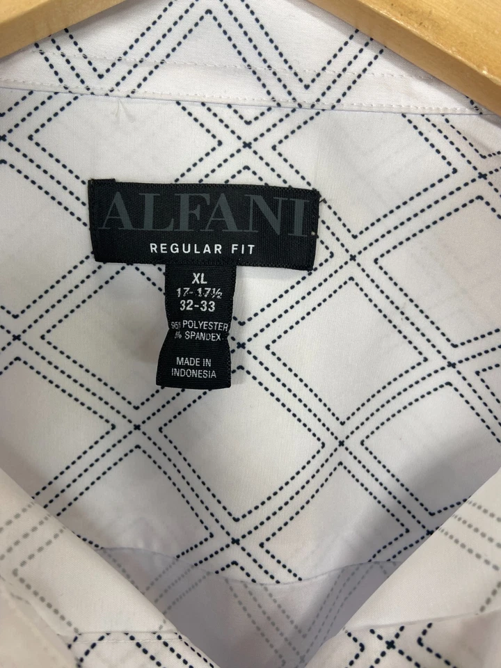 ALFANI Mens Gray REG FIT Diamond STRETCH Business-Dress Shirt SIZE 'XL' 17 32/33 - Изображение 2 из 4