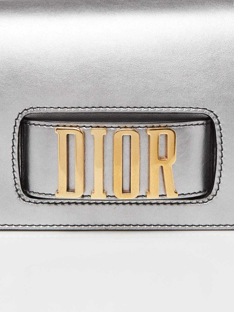Christian Dior Metallic Silver Calfskin Leather Dio(r