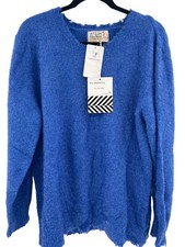 Sandrine Rose by Free People Sweater Pullover Blue Metallic Raw Hem Women's S XS