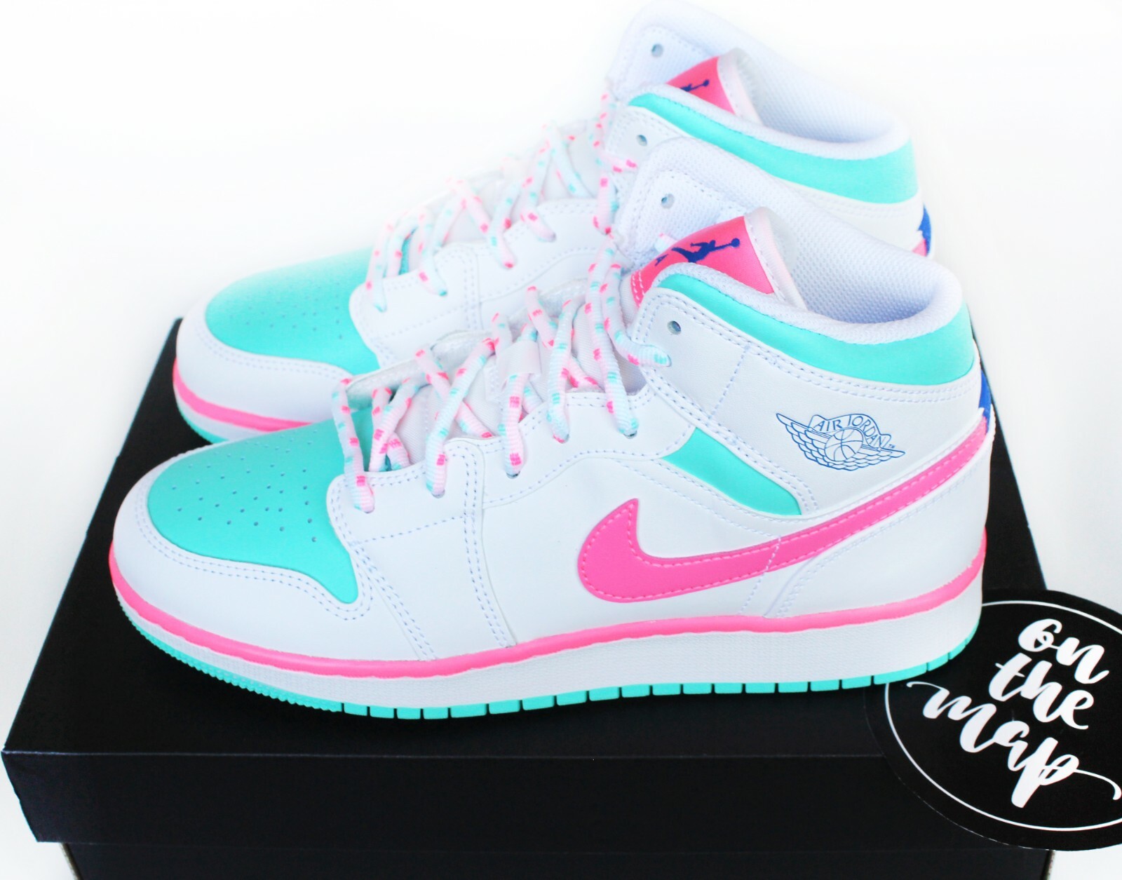 digital pink and aurora green jordans