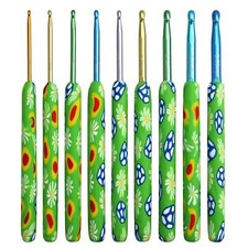 9Pcs Daisy Aluminum Crochet Hooks Kit Ergonomic Needles 2.25-6.0mm Green