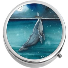 Whale and Boat in Moonlight Medicine Pill Box