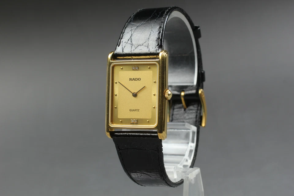 [Casi COMO NUEVO] RADO 133.5296.2 esfera dorada diamante 23 mm reloj Qz para mujer de JAPÓN Foto 3 de 4