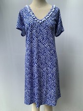 Lilly Pulitzer Etta V Neck Dress Large Blue Easy Peasy Short Sleeve A Line