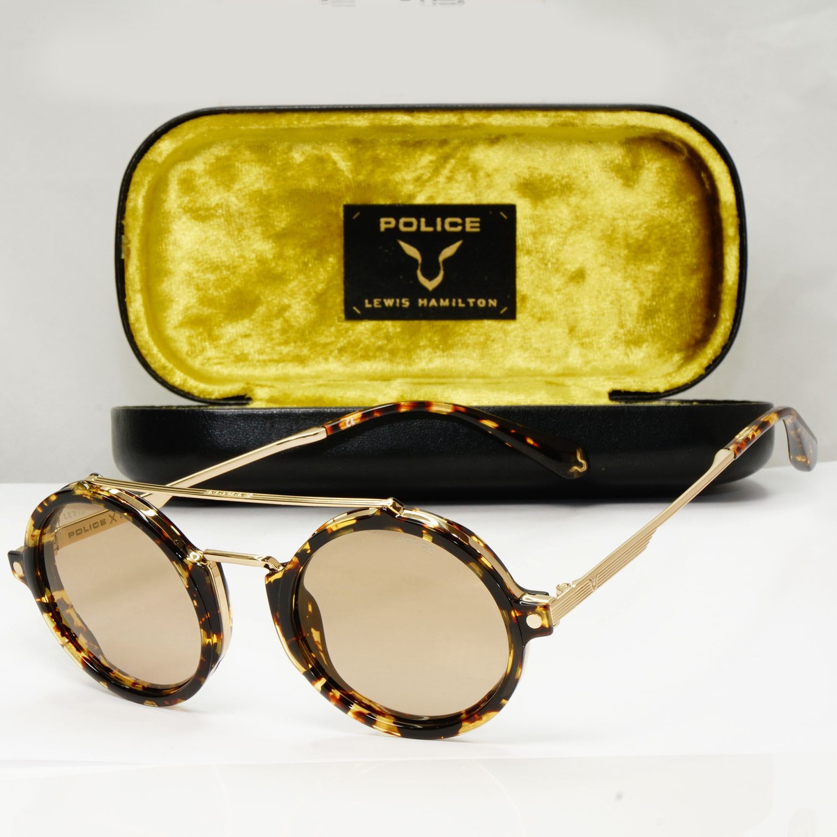Police Lewis Hamilton F1 Sunglasses Gold Brown Tortoise Round SPL