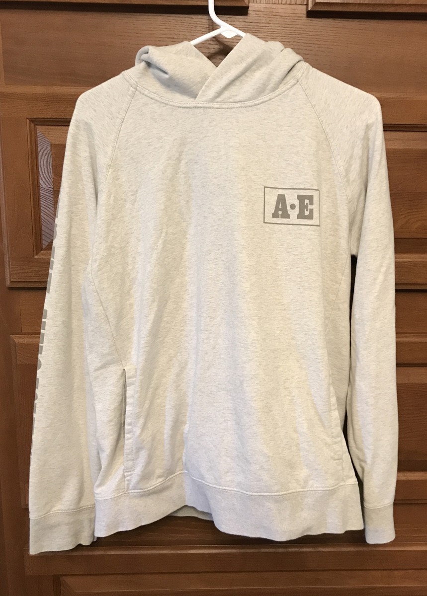AE American Eagle Hoodie Unisex medium gray spell-out pullover pocket 133