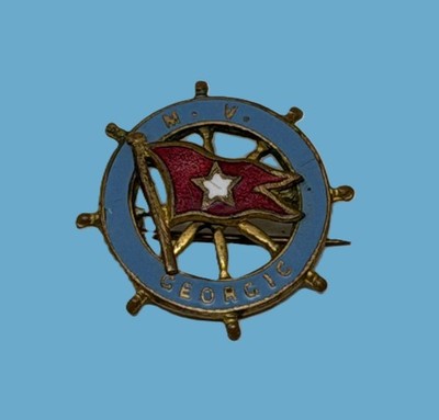 White Star Line RMS GEORGIC Ship's Wheel Pin w/ WSL Houseflag - Very Good