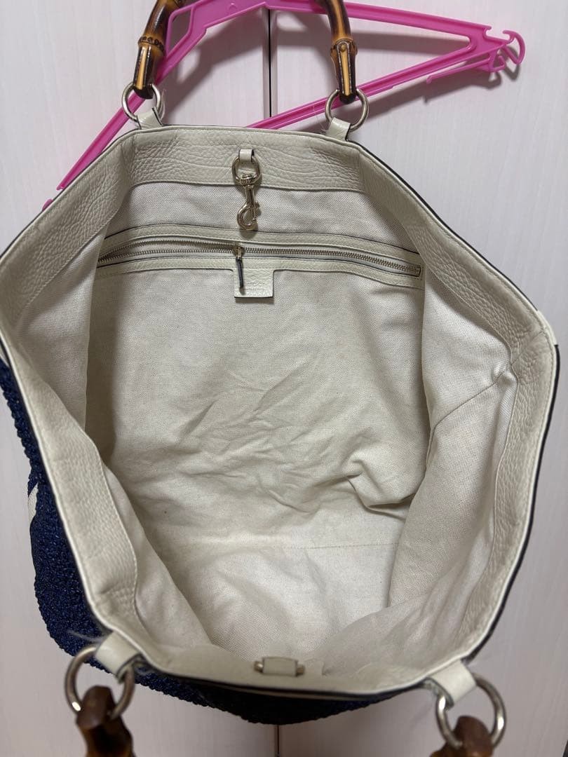GUCCI Tote Bag Navy Bamboo Handle Large Unisex Marine Style Authentic thumbnail 4