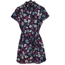 Ann Taylor Collared Shirtdress Short Sleeve Black Floral Pink Blue White Small