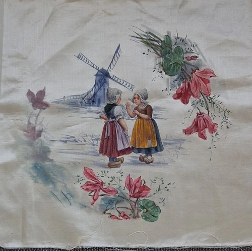 -Antique satin fabric-hand painted decor -