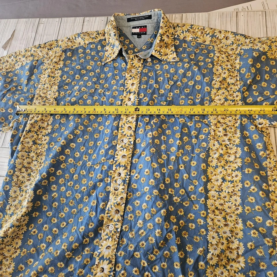 Camisa Tommy Hilfiger Para Hombre Grande Girasol Floral Abotonada Estilo Vintage Foto 4 de 4