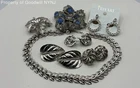 Vintage Silver Tone Rhinestone Brooches Necklace Clip On Earrings Lot Trifari