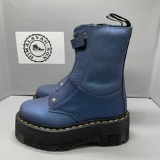 Dr. Martens Jetta Hi Max Women Metallic Leather Platform Boots In Deep Blue Sz 5