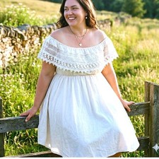 1X Boho Stretch Cotton Cream Midi Dress Crochet Tomato Girl Summer Women Torrid