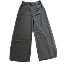 VTG High Waisted Black Flowy Palazzo Wide Leg Pants Dress Sheer Chiffon Size 10