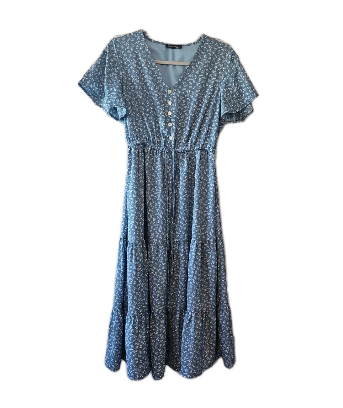 Pretty Garden Maxi Dress Womens Small Blue Floral Cottage Core Tea Party