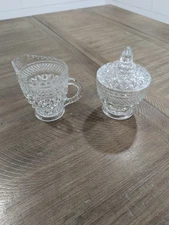 Anchor Hocking Wexford Cream/Sugar With Serving Fork/Spoon And Tray